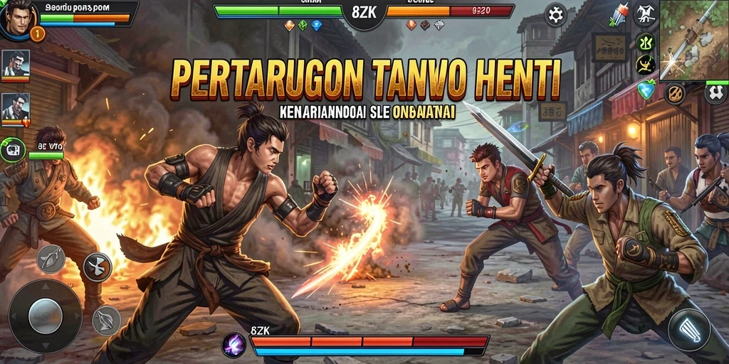 Gameplay Fighting intens di 8ZK dengan aksi petarungan yang dinamis.