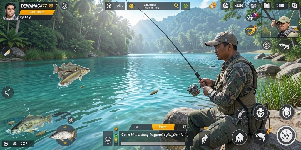 Screenshot gameplay DEWANAGA77 menunjukkan pengalaman memancing yang menakjubkan.