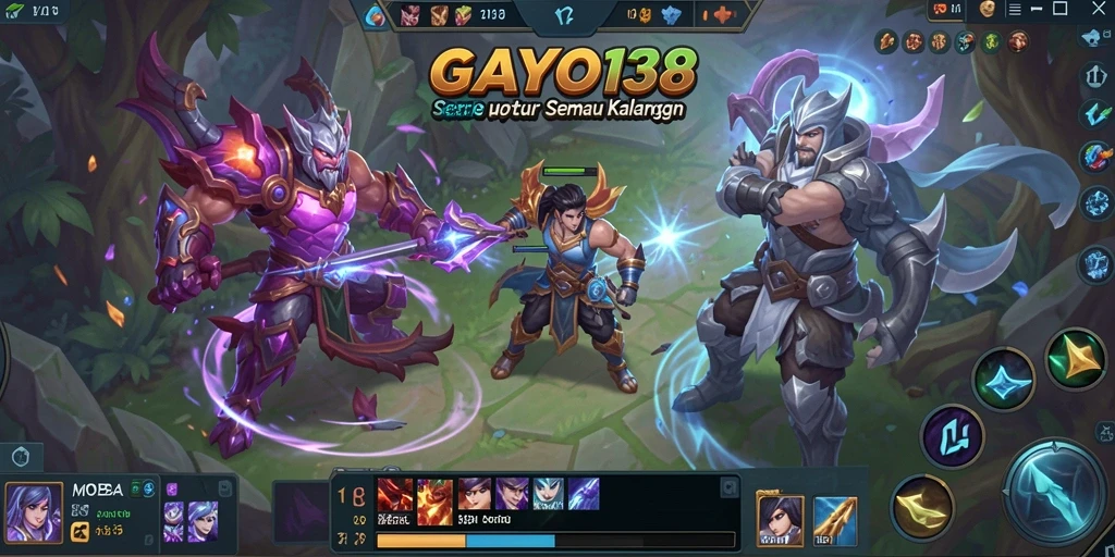 Screenshot GAYO138 menampilkan aksi gameplay MOBA yang intens.