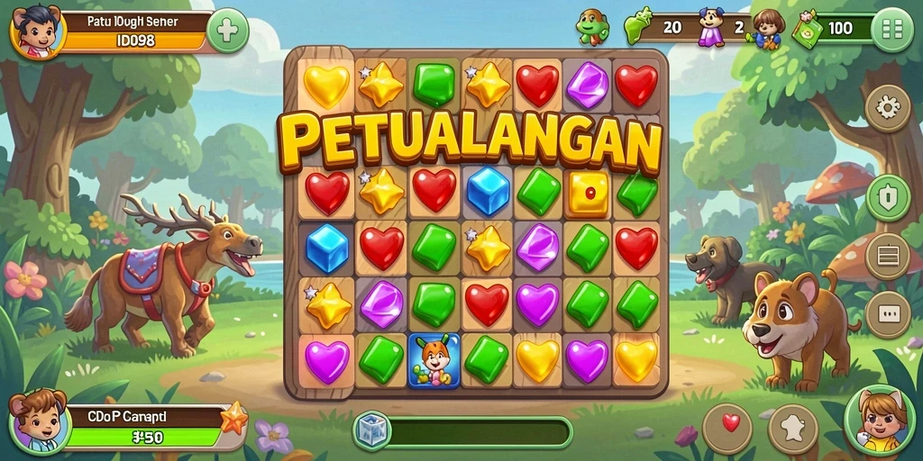 Screenshot ID098 menampilkan gameplay seru permainan Match-3.