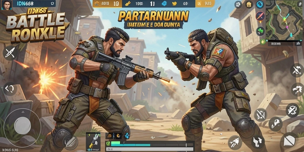 Screenshot menunjukkan aksi intens dalam permainan Battle Royale IDN668.
