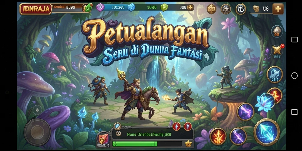 Tampilan gameplay seru di dunia fantasi IDNRAJA.