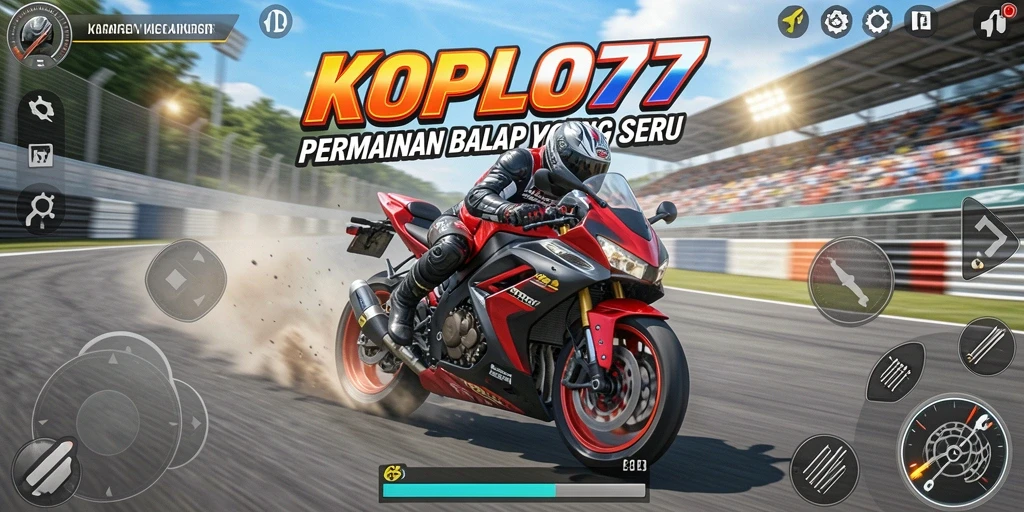 Tampilan gameplay KOPLO77 yang penuh aksi balap motor.