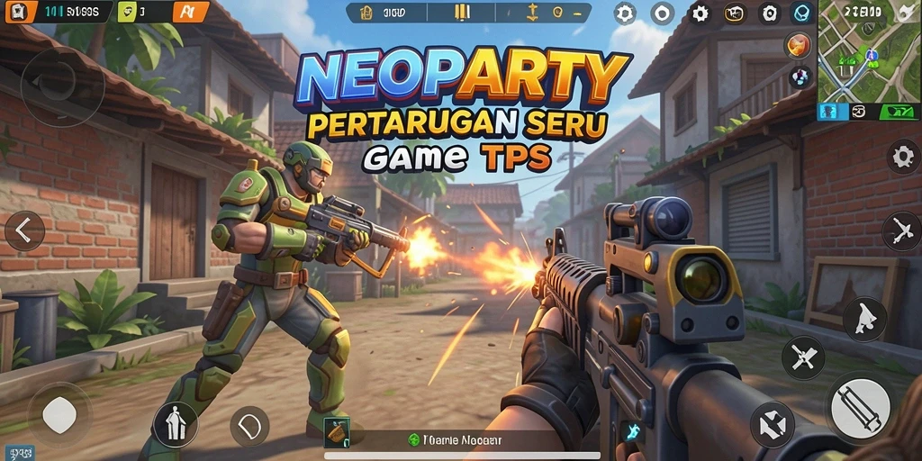 Tangkapan layar NEOPARTY menampilkan pertarungan seru di arena.