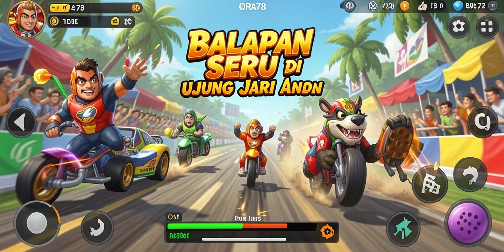 Tampilan gameplay menegangkan di ORA78 saat balapan seru.
