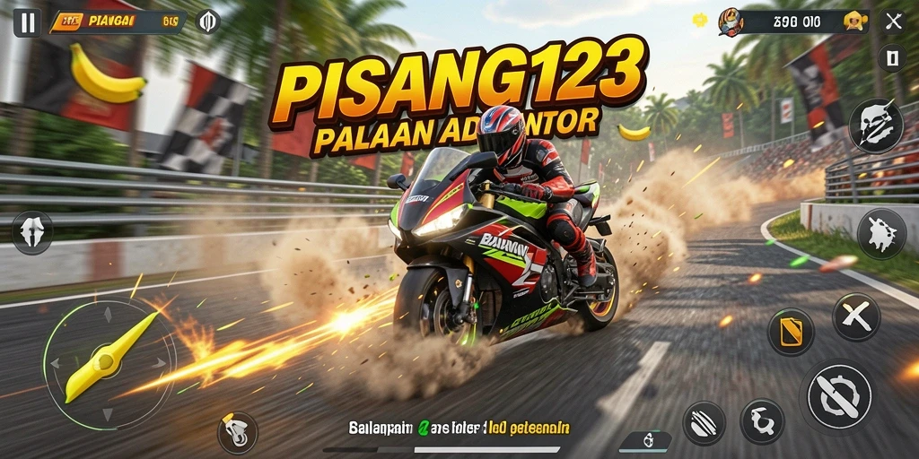 Screenshot gameplay PISANG123 yang menunjukkan aksi balapan motor yang seru.