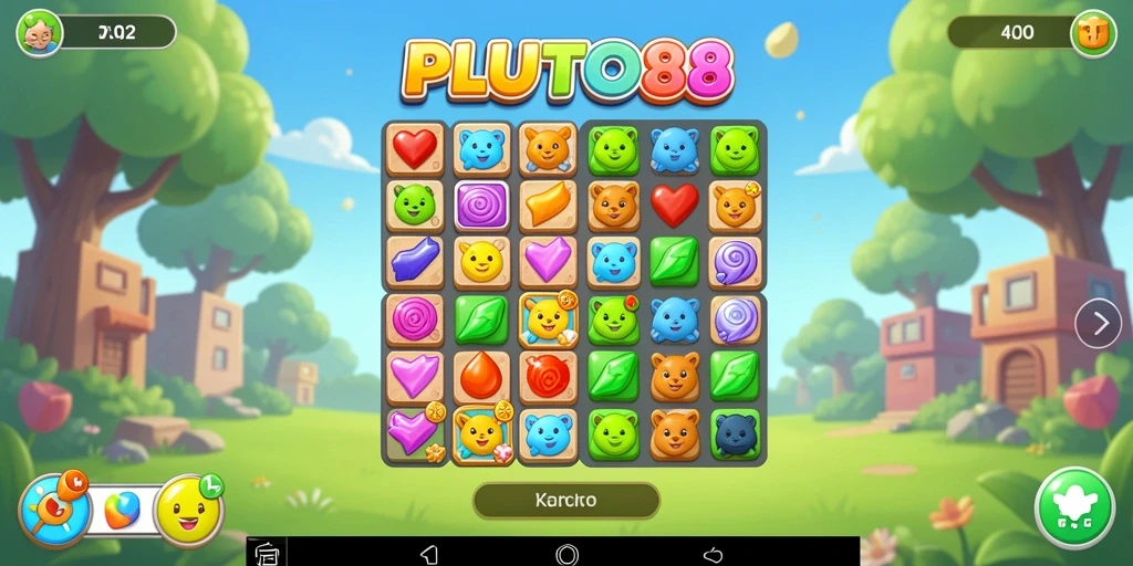 Tangkapan layar gameplay PLUTO88 menampilkan kesenangan dalam mencocokkan batu permata.