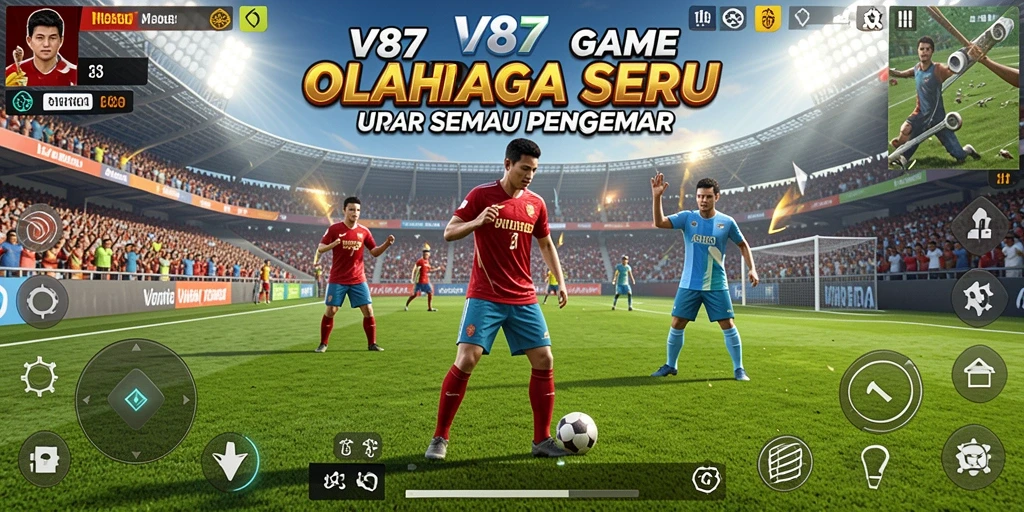 Screenshot gameplay V87 dengan aksi olahraga mendebarkan.